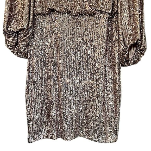 New Eliza J Long Sleeved Sequinned Dress Size 8 Color Rose Gold - Picture 5 of 13
